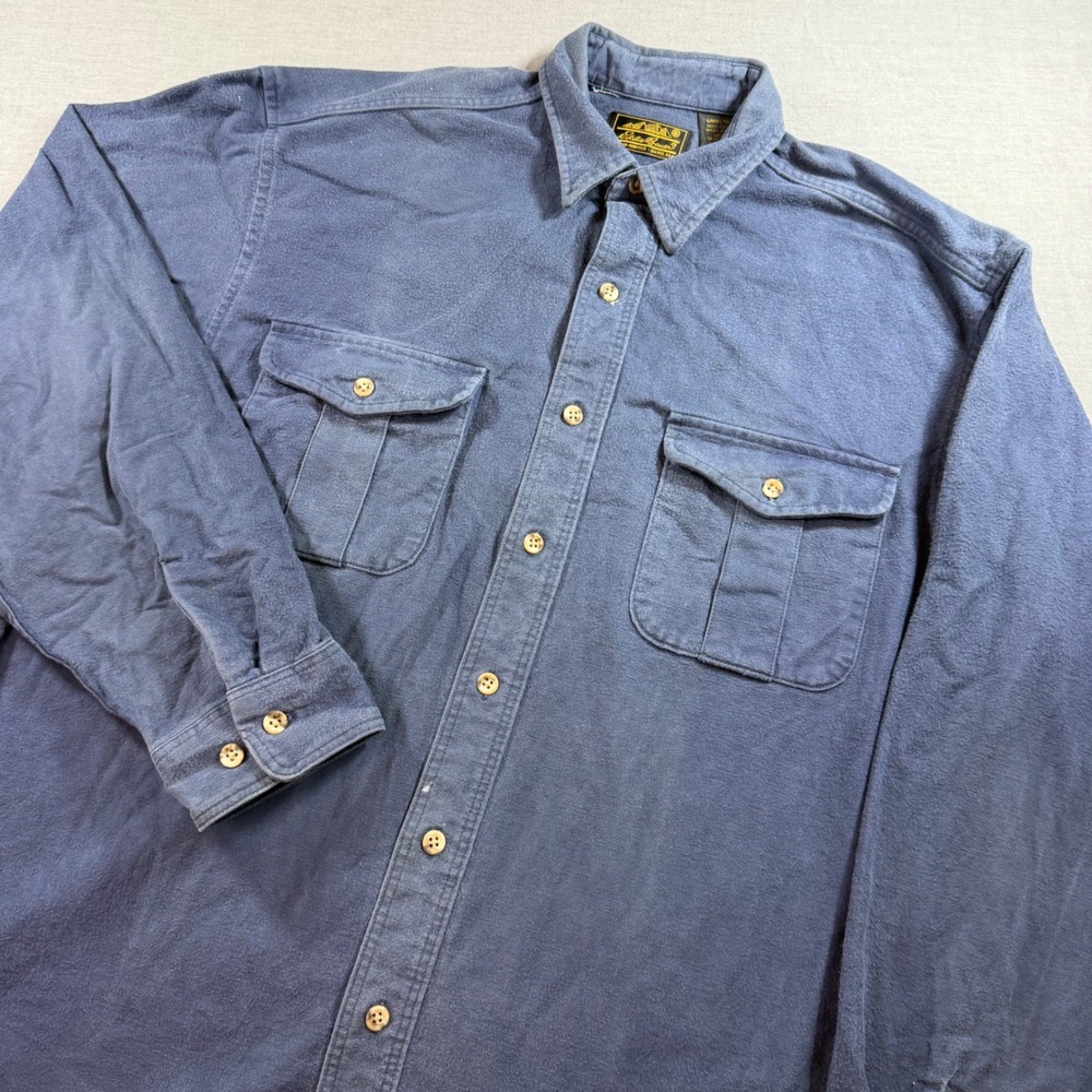 Eddie Bauer Button Down Shirt Mens Large Tall Navy Blue Excellent Made in USA